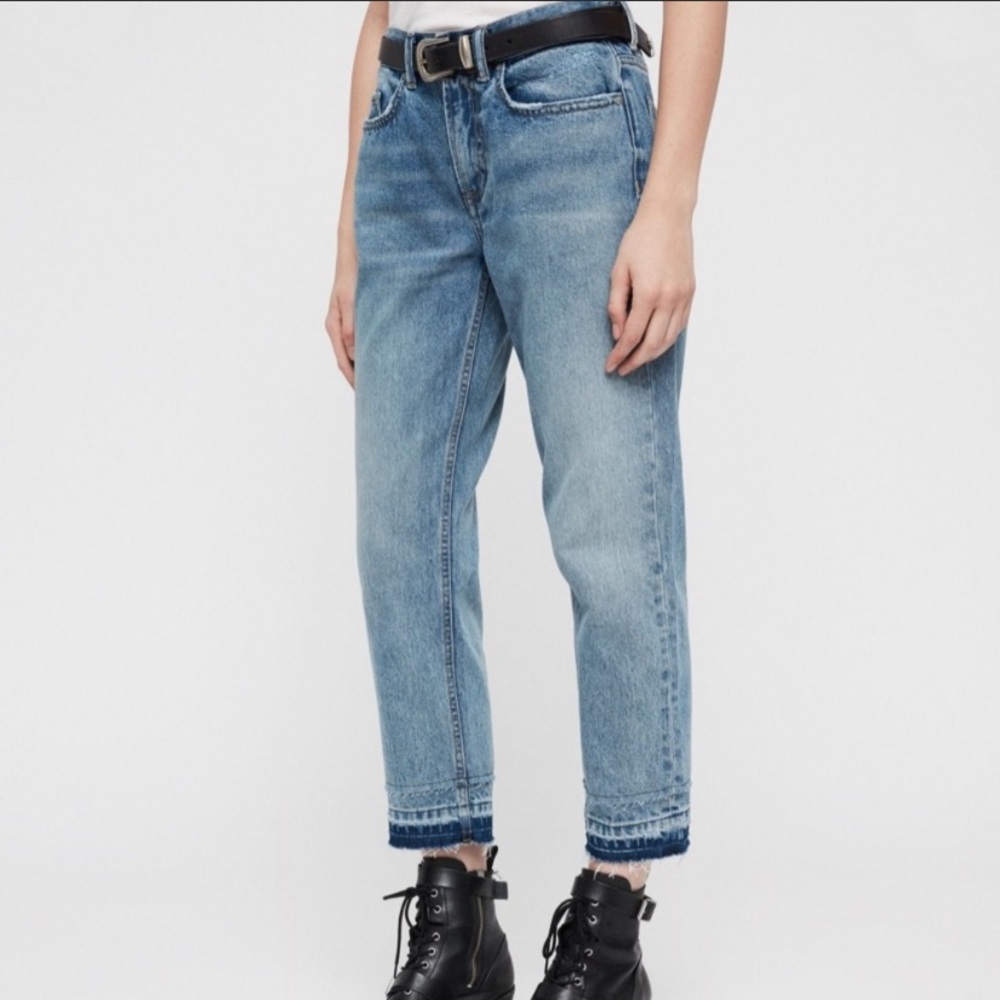 All Saints Frayed Raw Hem Denim Boyfriend Jeans Boys Jean Unpicked Size 26 - Picture 5 of 16